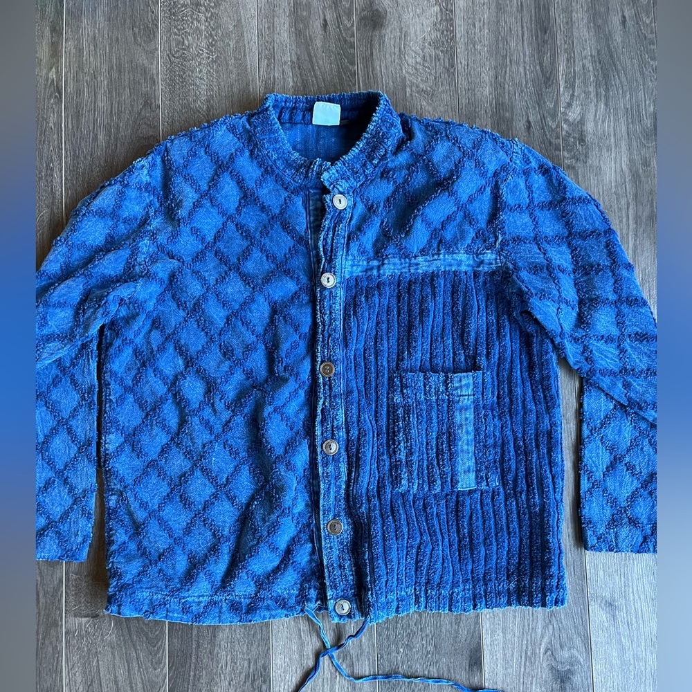 Blue Textured Button-Up Jacket